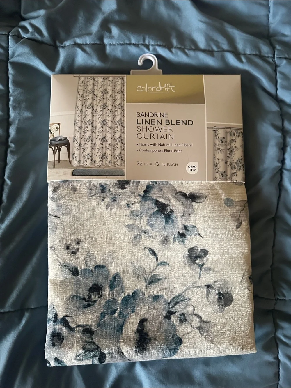 Brand new - Colordrift Sandrine Linen-Blend Shower Curtain in Blue Floral